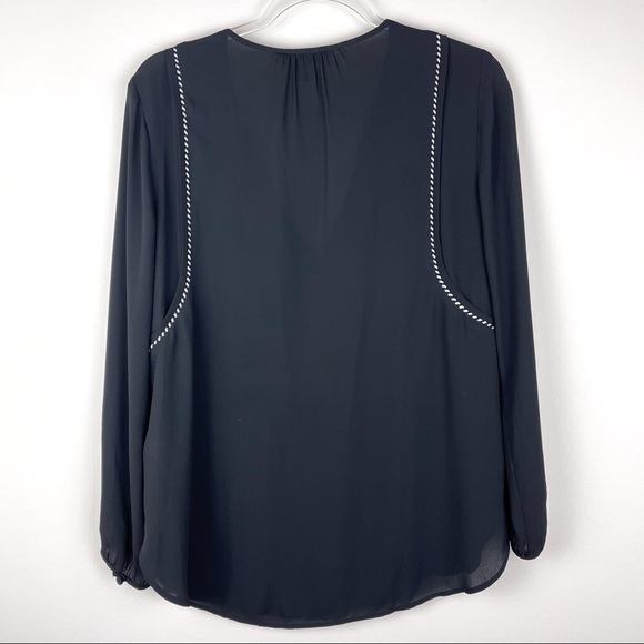 SALE‼️ J. CREW 4 Tassel Tie Neck Top Blouse Black Silky Satin Small Shirt Work - Picture 4 of 4